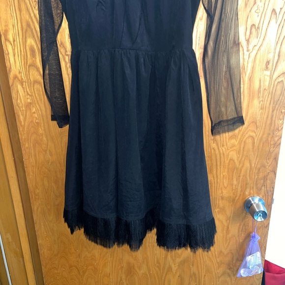 RYU Anthropology NWOT black mini dress w/sheer mesh long sleeves tulle hem Small - Picture 4 of 9